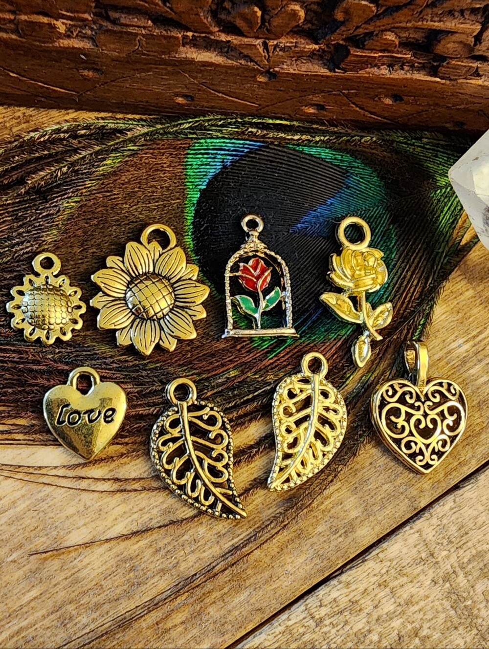 Gold Charms Options For GOLD Charm Bracelet Sunflower Leaf Rose Love Heart Charm